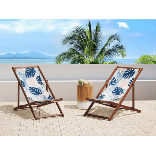 Conjunto de 2 cadeiras de praia dobráveis ANZIO com tecidos de substituição Motivo floral Madeira de acácia Castanho escuro