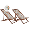 Conjunto de 2 cadeiras de praia dobráveis ANZIO com tecidos de substituição Motivo floral Madeira de acácia Castanho escuro