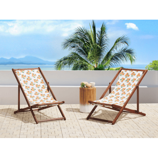 Conjunto de 2 cadeiras de praia dobráveis ANZIO com tecidos de substituição Motivo floral Madeira de acácia Castanho escuro