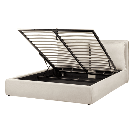 Cama baú Tecido BAJONNA 160 x 200 cm Creme claro