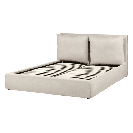 Cama baú Tecido BAJONNA 160 x 200 cm Creme claro