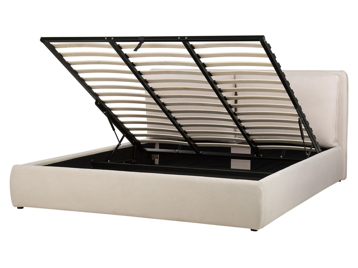 Beliani Cama con almacenaje Poliéster BAJONNA 204x235 Beige