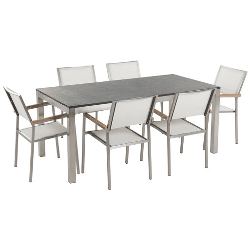 Conjunto de refeições de jardim 6 lugares GROSSETO Granito Polido PretoBranco