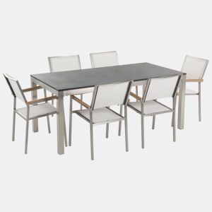 Conjunto de refeições de jardim 6 lugares GROSSETO Granito Polido PretoBranco
