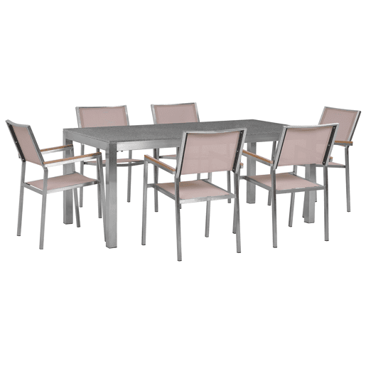 Conjunto de refeições de jardim 6 lugares GROSSETO Granito Polido CinzentoCreme