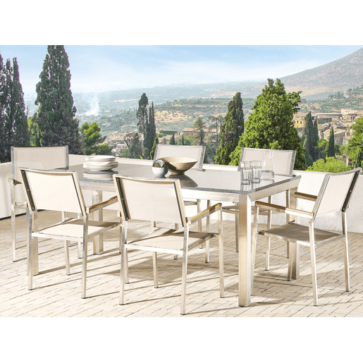Conjunto de refeições de jardim 6 lugares GROSSETO Granito Polido CinzentoCreme