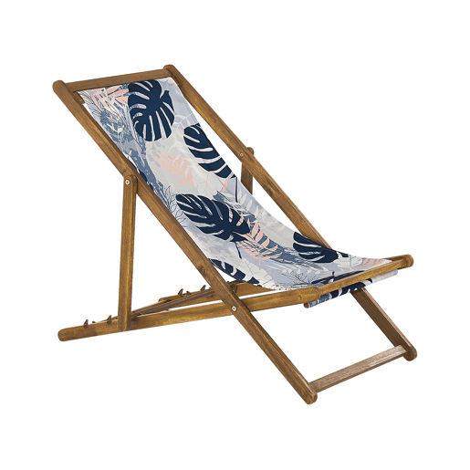 Conjunto de 2 cadeiras de praia dobráveis ANZIO com tecidos de substituição Motivo floral Madeira de acácia Castanho claro