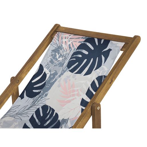 Conjunto de 2 cadeiras de praia dobráveis ANZIO com tecidos de substituição Motivo floral Madeira de acácia Castanho claro