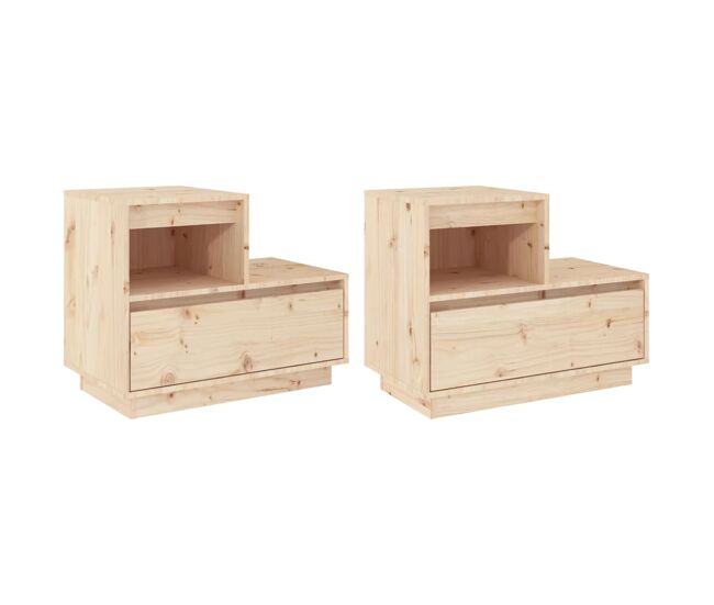 Vidaxl mesitas de noche 2 uds madera maciza de pino 60x34x51 cm
