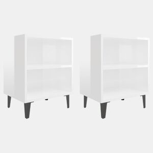 vidaXL Mesas cabeceira pernas metal 2 pcs 40x30x50 cm branco brilhante