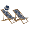 Conjunto de 2 cadeiras de praia dobráveis ANZIO com tecidos de substituição Motivo floral Madeira de acácia Castanho claro