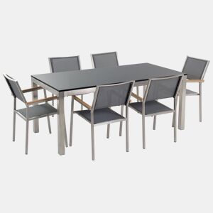 Conjunto de refeições de jardim 6 lugares GROSSETO Granito Polido CinzentoPreto