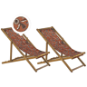 Conjunto de 2 cadeiras de praia dobráveis ANZIO com tecidos de substituição Motivo floral Madeira de acácia Castanho claro