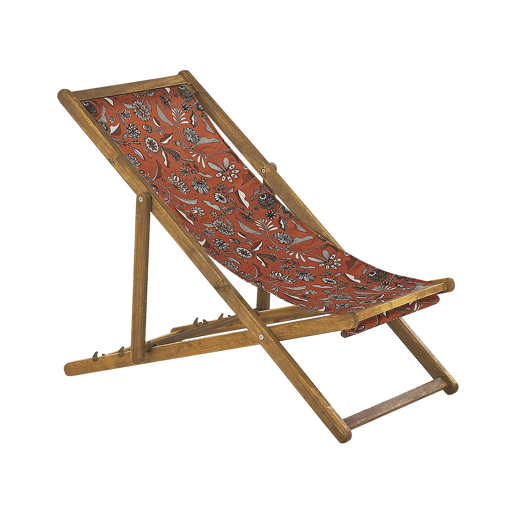 Conjunto de 2 cadeiras de praia dobráveis ANZIO com tecidos de substituição Motivo floral Madeira de acácia Castanho claro