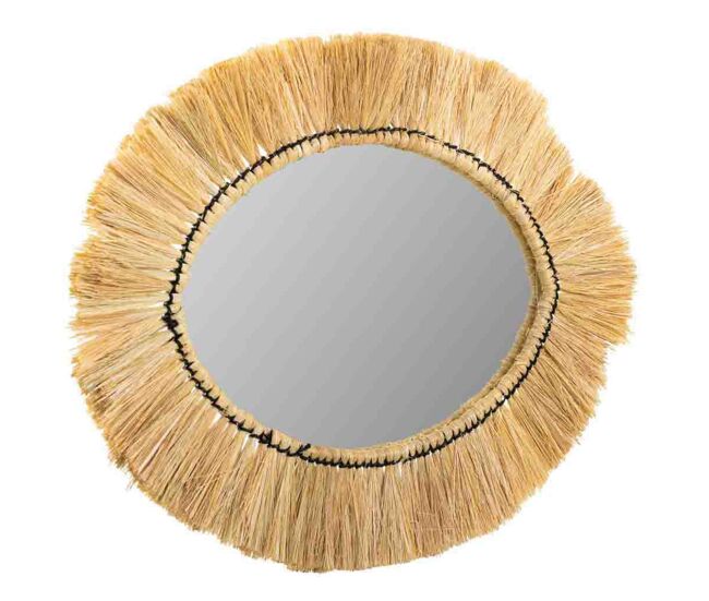 Espejo ovalado de fibra natural marrón 55x44x6