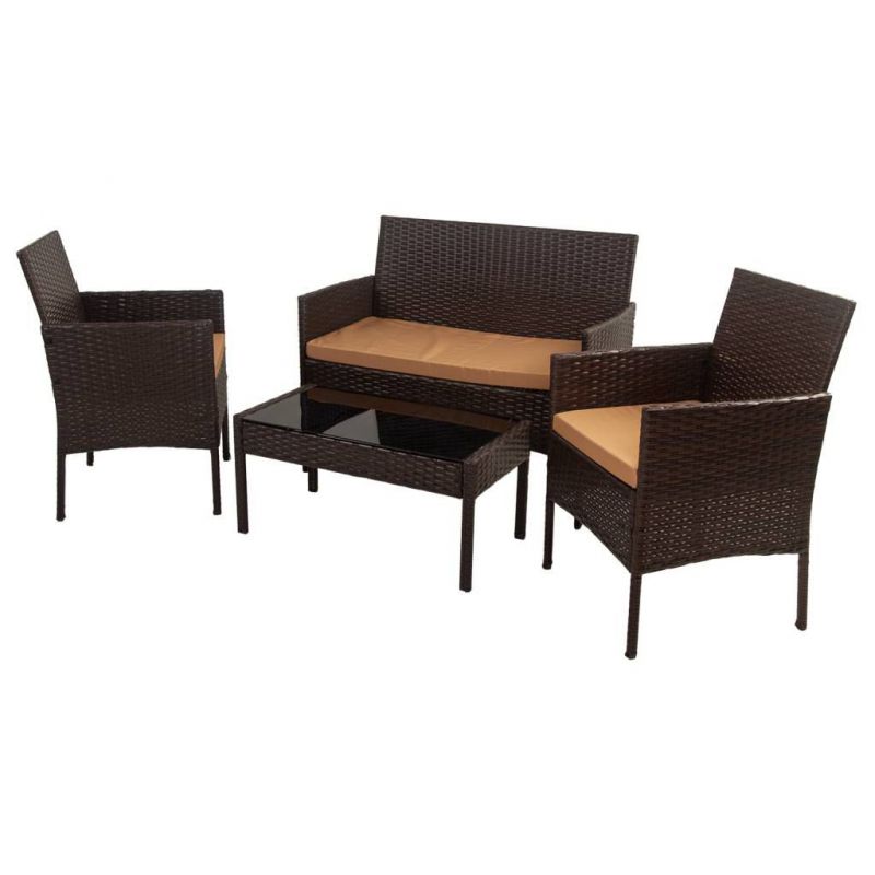 Kit conjunto mesa, 2 sillones y 1 sofa marron de rattan sintetico de mesa 86x41x39 cm