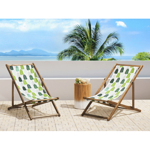 Conjunto de 2 cadeiras de praia dobráveis ANZIO com tecidos de substituição Motivo floral Madeira de acácia Castanho claro