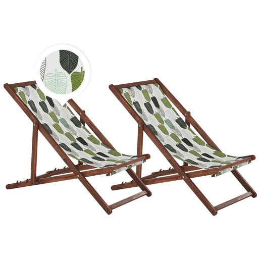 Conjunto de 2 cadeiras de praia dobráveis ANZIO com tecidos de substituição Motivo floral Madeira de acácia Castanho escuro