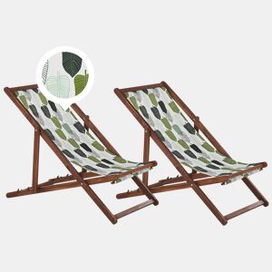 Conjunto de 2 cadeiras de praia dobráveis ANZIO com tecidos de substituição Motivo floral Madeira de acácia Castanho escuro