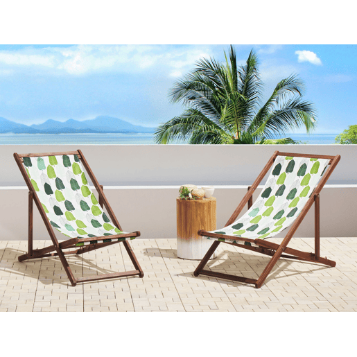 Conjunto de 2 cadeiras de praia dobráveis ANZIO com tecidos de substituição Motivo floral Madeira de acácia Castanho escuro