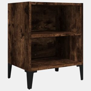 vidaXL Mesa cabeceira pernas de metal 40x30x50 cm carvalho fumado