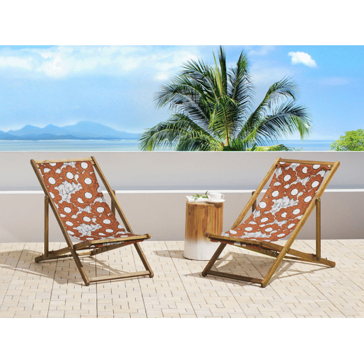 Conjunto de 2 cadeiras de praia dobráveis ANZIO com tecidos de substituição Motivo floral Madeira de acácia Castanho claro