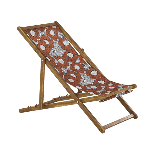 Conjunto de 2 cadeiras de praia dobráveis ANZIO com tecidos de substituição Motivo floral Madeira de acácia Castanho claro