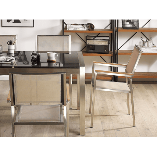 Conjunto de refeições de jardim 6 lugares GROSSETO Placa tripla Granito Polido CinzentoCreme
