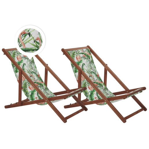 Conjunto de 2 cadeiras de praia dobráveis ANZIO com tecidos de substituição Motivo animal Madeira de acácia Castanho escuro