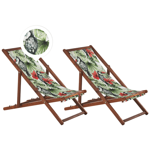 Conjunto de 2 cadeiras de praia dobráveis ANZIO com tecidos de substituição Motivo animal Madeira de acácia Castanho escuro
