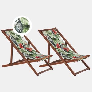 Conjunto de 2 cadeiras de praia dobráveis ANZIO com tecidos de substituição Motivo animal Madeira de acácia Castanho escuro