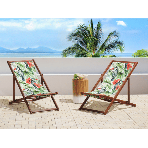 Conjunto de 2 cadeiras de praia dobráveis ANZIO com tecidos de substituição Motivo animal Madeira de acácia Castanho escuro
