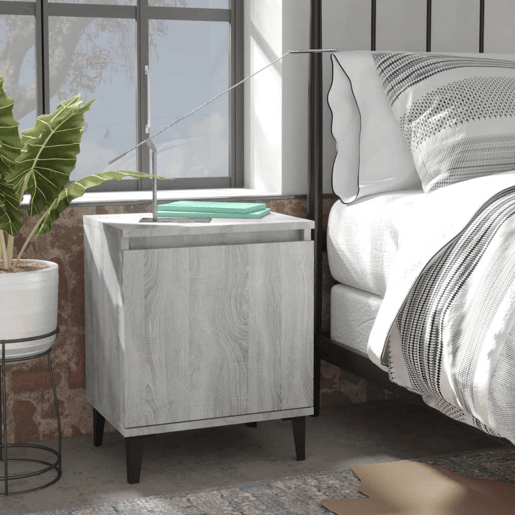 vidaXL Mesa de cabeceira c pernas em metal 40x30x50 cm sonoma cinza