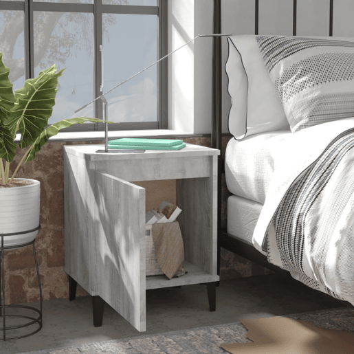 vidaXL Mesa de cabeceira c pernas em metal 40x30x50 cm sonoma cinza