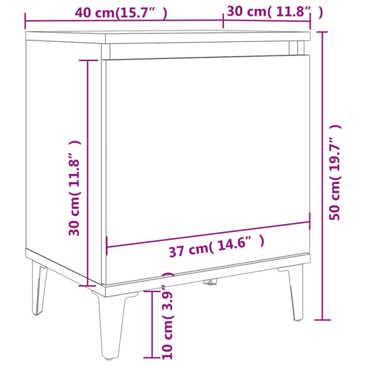vidaXL Mesa de cabeceira c pernas em metal 40x30x50 cm sonoma cinza