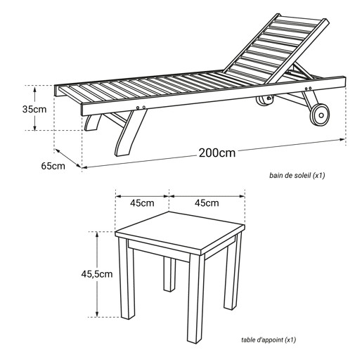 Juego de solarium recto de teca con mesa auxiliar JAVA