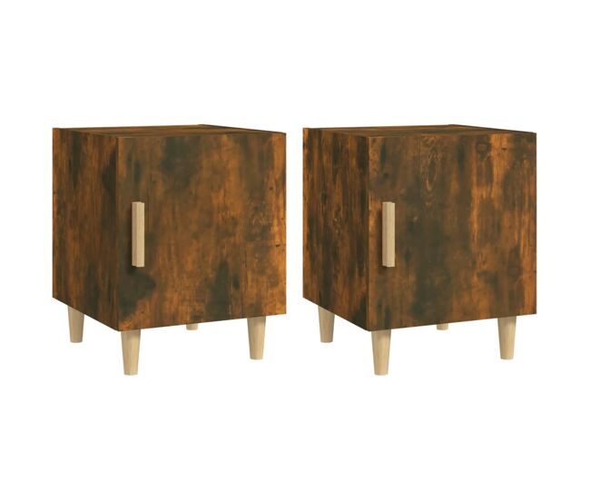 Vidaxl mesitas de noche 2 uds madera contrachapada color roble ahumado