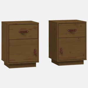 vidaXL Mesas de cabeceira 2 pcs 40x34x55 cm pinho maciço castanho mel