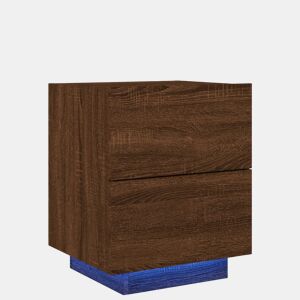 vidaXL Mesa cabeceira c luzes LED derivados madeira carvalho castanho