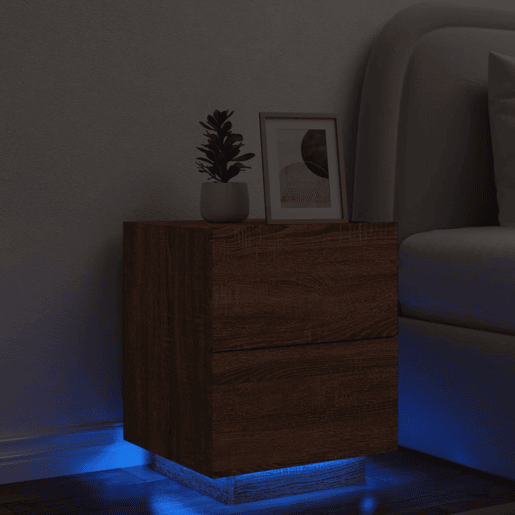 vidaXL Mesa cabeceira c luzes LED derivados madeira carvalho castanho