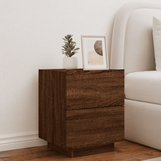 vidaXL Mesa cabeceira c luzes LED derivados madeira carvalho castanho