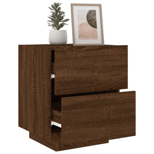 vidaXL Mesa cabeceira c luzes LED derivados madeira carvalho castanho