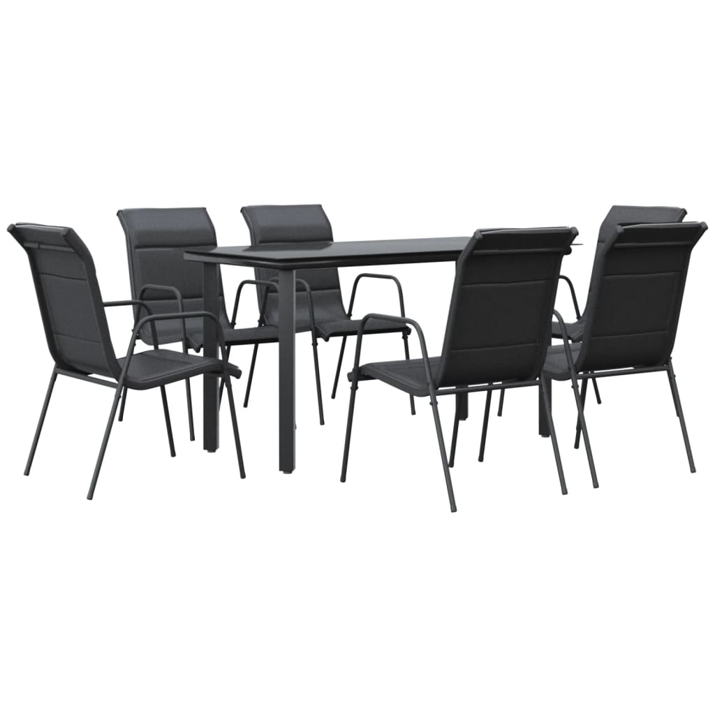 juego de comedor para jardin 7 piezas acero y textilene negro