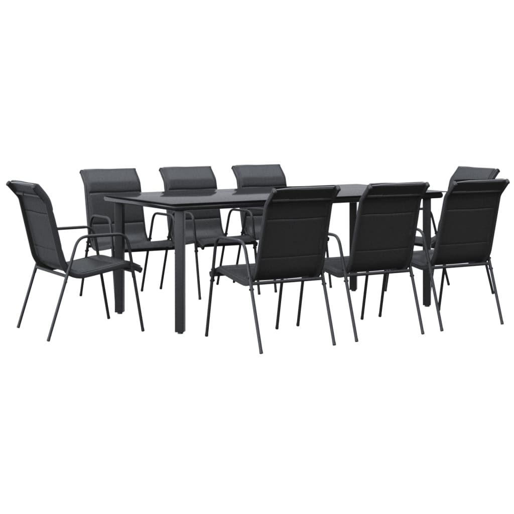 Juego de comedor para jardin 9 piezas acero y textilene negro
