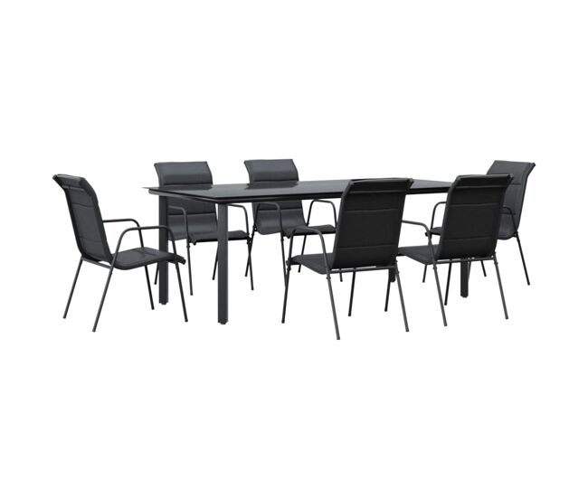 Juego de comedor para jardin 7 piezas acero y textilene negro
