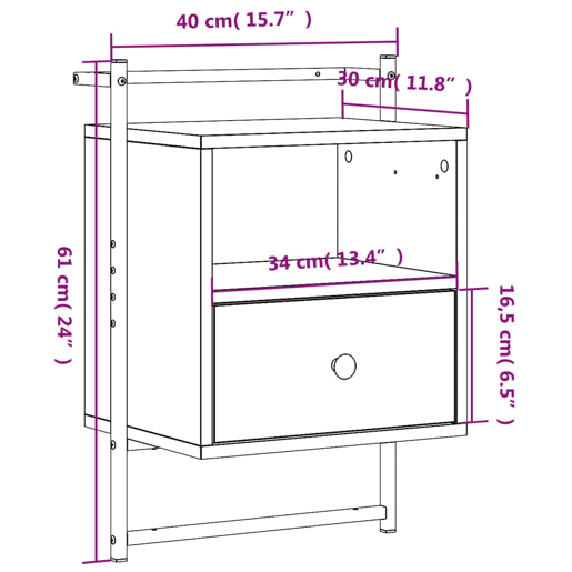 vidaXL Mesa cabeceira parede 40x30x61 deriv. madeira carvalho castanho