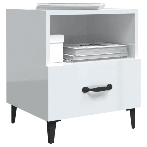 vidaXL Mesas de cabeceira 2 pcs madeira processada branco brilhante vidaXL Mesas de cabeceira 2 pcs madeira processada branco brilhante