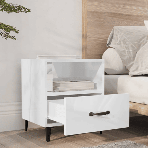 vidaXL Mesas de cabeceira 2 pcs madeira processada branco brilhante vidaXL Mesas de cabeceira 2 pcs madeira processada branco brilhante