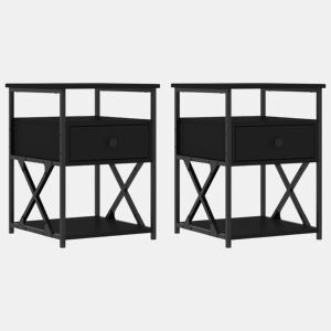 vidaXL Mesa de cabeceira 2 pcs 40x42x55 cm derivados de madeira preto