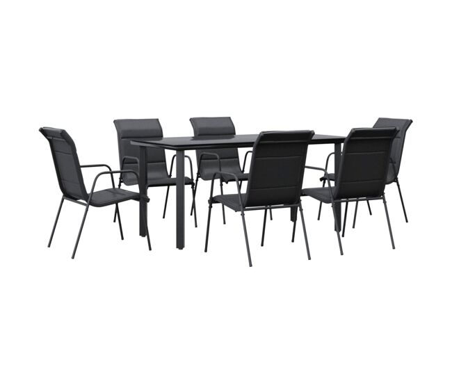 Juego de comedor para jardin 7 piezas acero y textilene negro